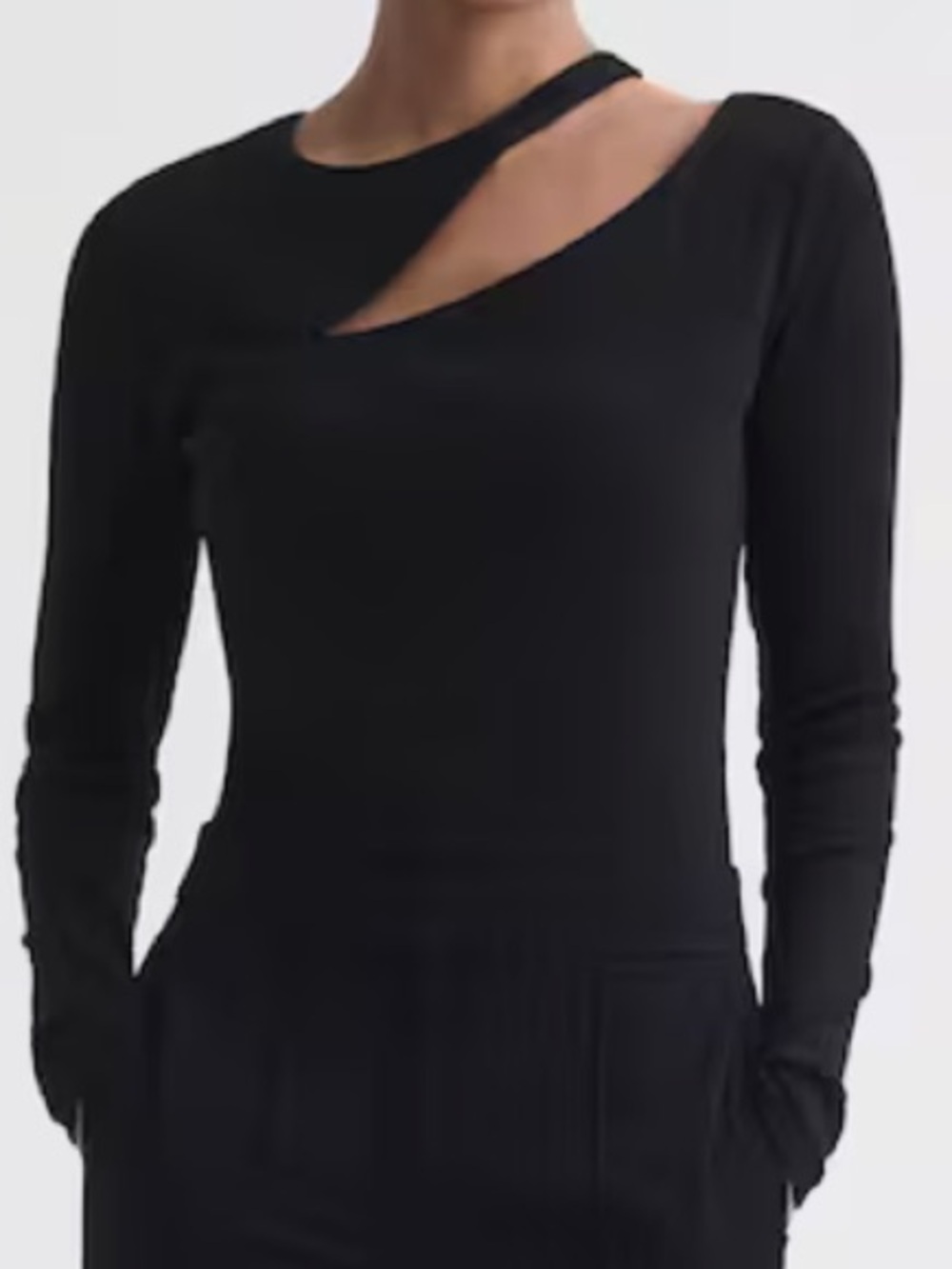 Reiss Black Asymmetric Cutout Long Sleeve Top